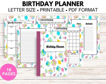 Birthday Planner, Birthday Planning Calendar, Monthly Calendar Worksheets, Printable Birthday Tracker, Birthday Dates Journal, Date Reminder