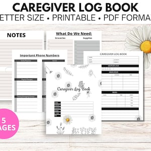 Caregiver Log Book, Caregiver Checklist, Caregiver Printable Log, Caregiver Daily Log, Medication Log, Caregiver Schedule, Caregiver Planner