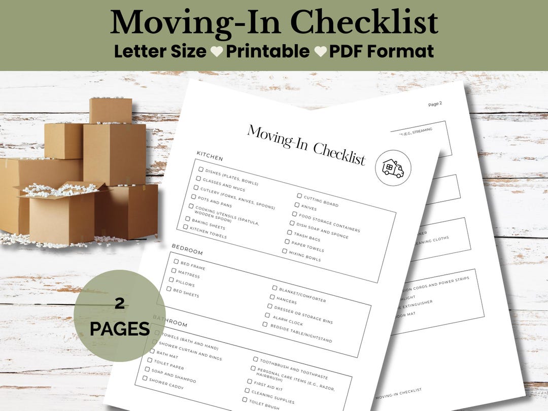Moving-in Checklist, Move-in Planner: Printable PDF - Etsy
