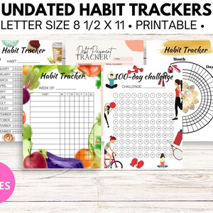 Habit Tracker Digital Printable, Weekly Habit Tracker, Monthly Habit Tracker, 100 Day Challenge Printable, PDF Habit Tracker Bundle