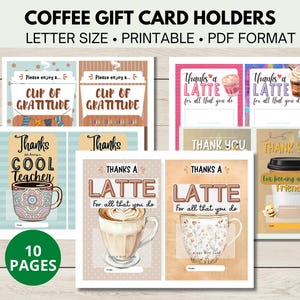 Porte-cartes cadeaux, Lot de 20 cartes-cadeaux, Cafés-cadeaux, Cartes-cadeaux pour enseignants, Carte-cadeau pour les fêtes, Reconnaissance d'un enseignant, Carte-cadeau de remerciement