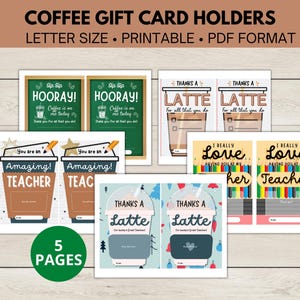 Porte-cartes café pour enseignant, Lot de porte-cartes, Cadeau café, Cadeau pour enseignant, Carte-cadeau pour les fêtes, Lot de cartes de remerciement pour enseignant