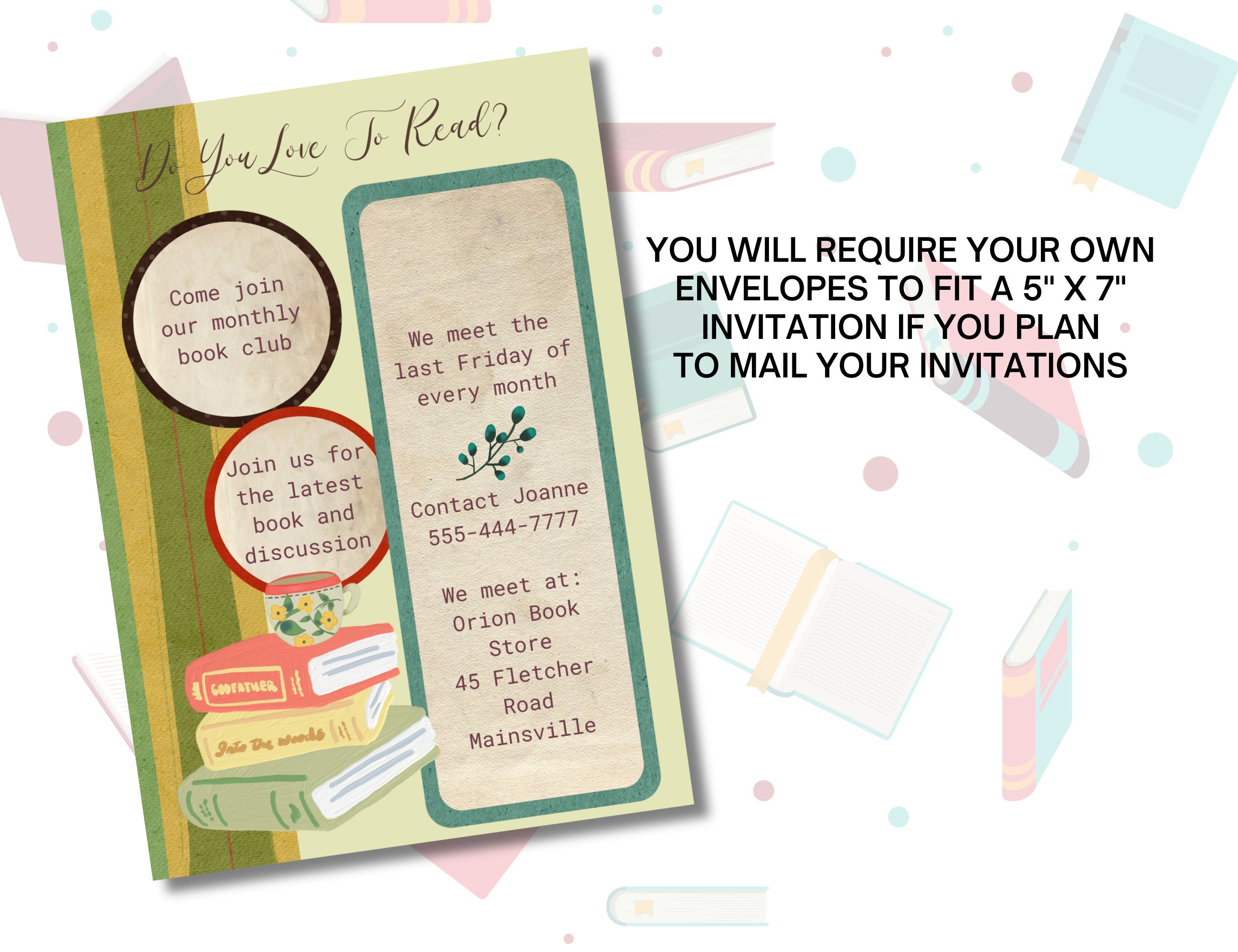 Book Club Invitation, Self Edit Template Book Club Invitation, Digital ...