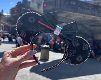 Star Wars Dark Side Mickey Ears with Lightsaber | Galactic Empire Minnie Ears | Star Wars Dark Side Inspired Headband |Sith Lord Mickey Ears