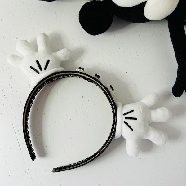 White Mickey Glove Headband Ears for adult, White Mouse Glove Ear Headband for kids, white glove Mickey ears for Disney vacation
