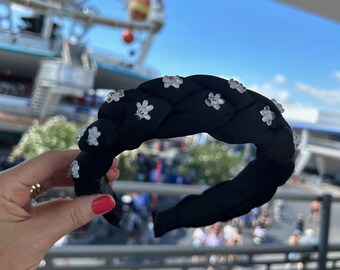 Black Mickey glove braided headband for adult teen kid, Mickey white glove headband for Minnie outfit, hair accessory for Disney girls trip