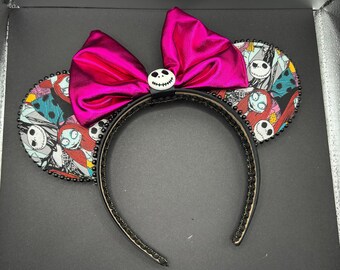 Nightmare Before Christmas Disney ears for adults, Jack and Sally Mickey ears for Disney trip, Pumpkin King Mouse ears for Halloween party