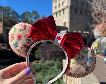 Canadian themed Mouse ears for adults teens kids, Canada Pavilion minnie ears for Disney trip, EPCOT world showcase mickey ears for festival