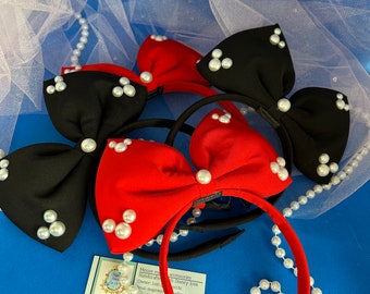 Jumbo Minnie Mouse Bow Headband, Padded Pearl Headband for adults teens kids, Lightweight Mickey headband for Disney trip outfit, large bows