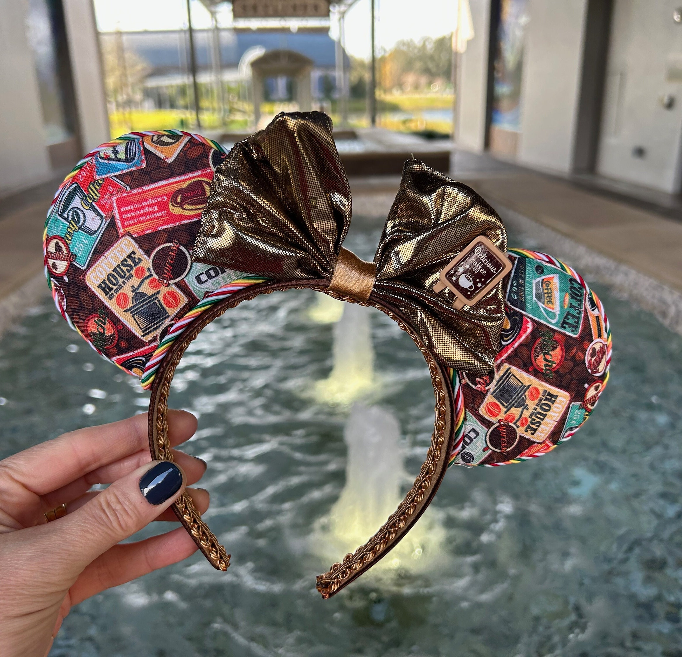 Coffee themed Mickey ears for adults, Espresso Minnie ears for Disney trip, coffee sign mickey ears, brown coffee headband ears for Disney
