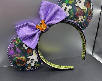 Mickey Halloween ears for adults, Mickey ghost headband ears for disney trip, Spooky Minnie ears for halloween party at Disney, villain ears