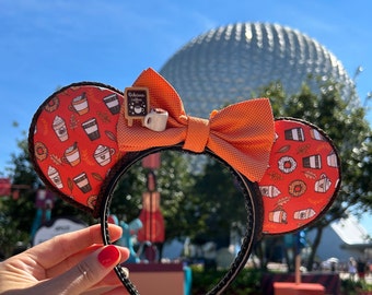 Pumpkin Spice Disney ears for adults, latte themed Mickey ears for Disney trip, orange and brown coffee Minnie ears,pumpkin spice latte ears