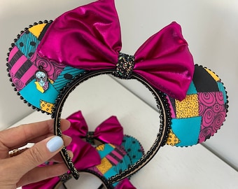 Nightmare Before Christmas Mickey ears for Disney adult, NBC mouse ears, Sally's Dress Minnie ears headband for Disney trip, Halloween ears