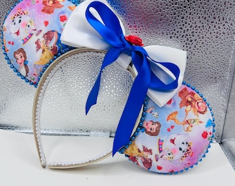 Whimsical Belle Minnie ears for adults, Beauty and the Beast headband ears for disney trip, Belle Mickey ears for kids teens,Theme Park ears