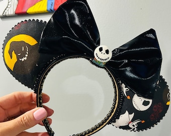 Nightmare Before Christmas Mickey ears for disney trip, Oogie Boogie Disney ears, Jack Skellington headband ears for adults kids teens