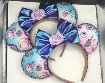 Pink Halloween Mickey ears for adults, Spooky Halloween ears for Disney halloween party, blue and purple Halloween Minnie ears for kids