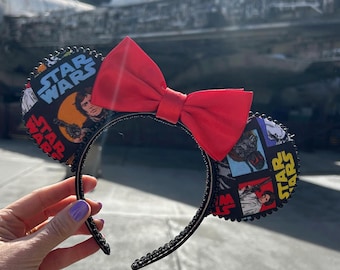 Comic Book Star Wars Mickey ears for adults, Retro themed Mouse Ears for Disney trip,  Darth Vader Minnie ears, handmade Star Wars ears