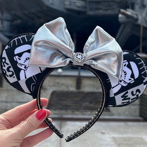 Black and White Star Wars Mouse Ears Headband, First Order Mickey ears for Disney trip, Star Wars Land headband, Storm Trooper headband ears