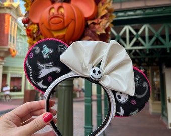 Nightmare Before Christmas mickey ears for adults teens kids,Jack Skellington headband ears for Disney trip, spooky Disney ears for party