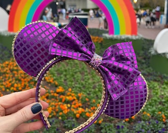 Dark Purple Disney ears for adults, Figment Mouse headband ears, Handmade dark purple shiny Minnie ears with rhinestones, Disney accessories
