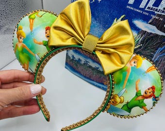 Peter Pan Mickey Ears for adults, Tinkerbell Minnie Headband Ears for kids, Neverland Mickey Mouse ears, Tinkerbell ears for Disney trip