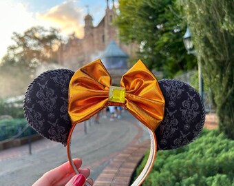 Black Haunted Mansion wallpaper Mickey ears for adults, Disney Haunted House Minnie ears for Disney trip, ghost host Disney headband ears