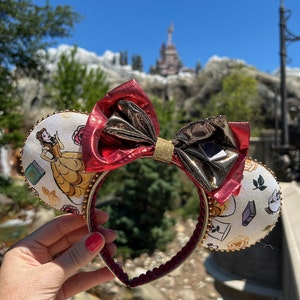 Belle Minnie Ears headband for adult, red and gold Belle theme Mickey ear for Disney, Princess Belle headband for kids, Beauty and the Beast