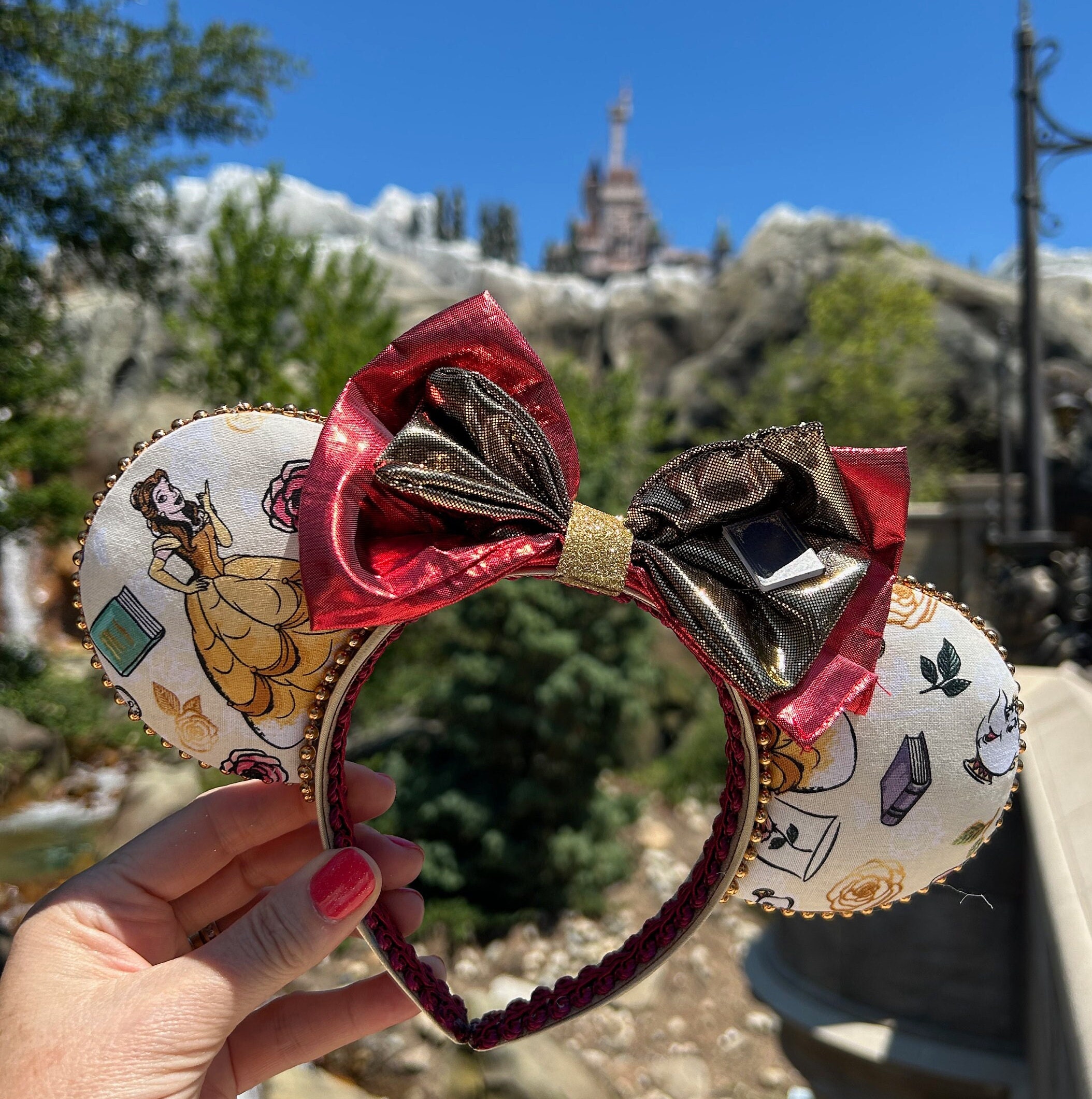 Belle Minnie Ears Headband, Beauty and the Beast Theme - Etsy display picture 1