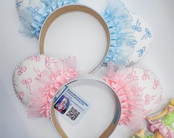 Elegant Coquette Bow Minnie ear headband for adults, Pink Bow Mouse headband for girls trip, Blue Bow Coquette Mickey ears for disney trip