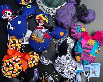 Halloween Plush Bag Charms for Disney trip, Haunted Mansion keychain, Candy Corn dangling purse charm, Spooky villain bag accessory clip
