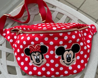 Jumbo Minnie Mouse Fanny pack, X-Large Mickey belt bag, plus size Disney crossbody bag, red and white polka dot hip bag for adult belt bag