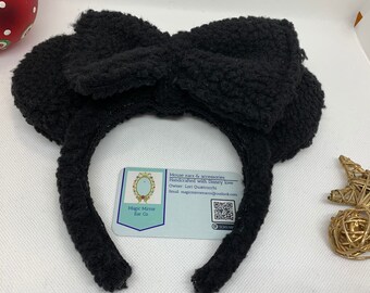 Black sherpa Disney ear headband for adults, Black Mickey ears for Disney vacation, basic black headband for Disney trip, Teddy Bear ears