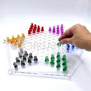 Acrylic Chinese Checkers Board – 6 Player Modern Game | Handmade Plexiglass Strategy Game | Unique Gift | Resin Playing Pieces
