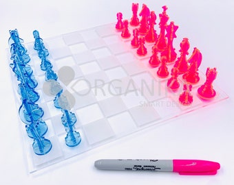 Handcrafted Acrylic Chess Set – Modern Lucite Board Game | Unique Gift | Colorful Resin Pieces | Home Décor