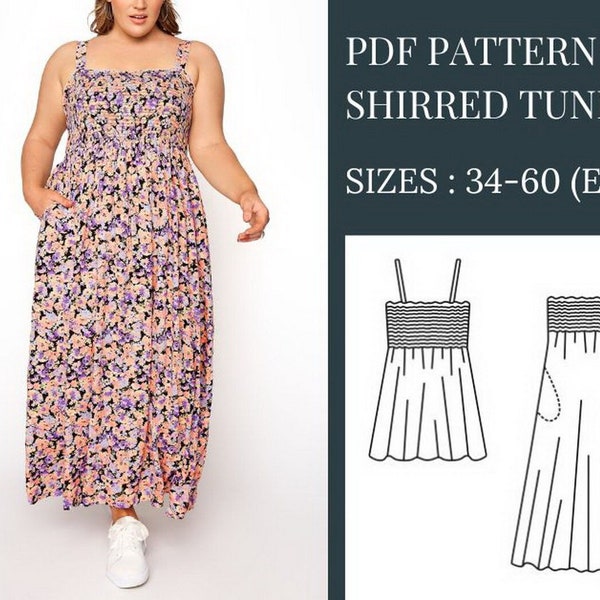 Sewing Pattern, Sewing Patterns, Shirred Dress Pattern, Dress Pattern, Womens Dress Pattern, PDF Sewing Patterns, Plus Size Sewing Patterns