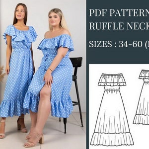 Dress Pattern, Dress Pattern Women, Plus Size Sewing Patterns, Pattern Sewing, PDF Sewing Patterns, Ruffle Hem Dress Pattern, Pattern Dress