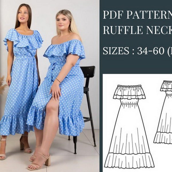 Dress Pattern, Dress Pattern Women, Plus Size Sewing Patterns, Pattern Sewing, PDF Sewing Patterns, Ruffle Hem Dress Pattern, Pattern Dress