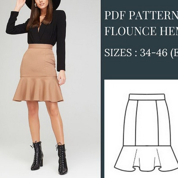 Flounce Hem Skirt Pattern, Sewing Pattern, Pattern Sewing, PDF Sewing Pattern, Skirt Sewing Pattern, pdf Sewing Patterns, Sewing Patterns