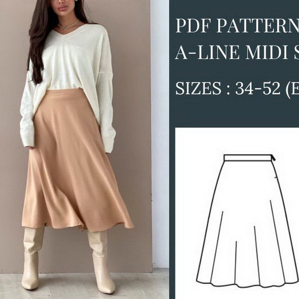 A-line Skirt Pattern, Midi Skirt Pattern, Clothes Pattern, Sewing Patterns, PDF Sewing Pattern, Skirt Sewing Pattern, Sewing Pattern Skirt