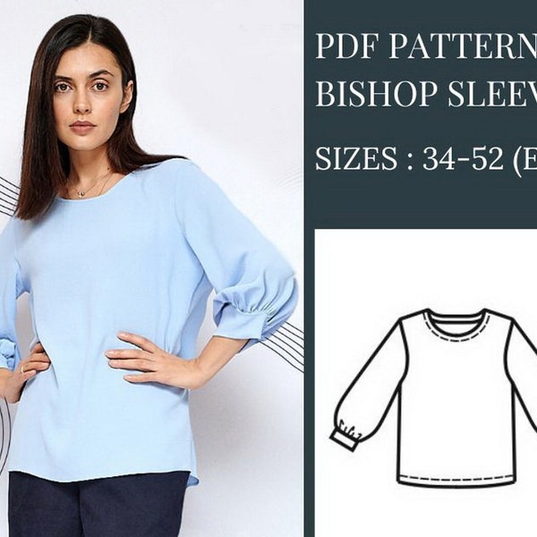 Bishop Sleeve Top Pattern, Blouse Pattern, Sewing Patterns, PDF Sewing Pattern, Pattern Sewing, Top Pattern Sewing Pattern PDF Women Pattern