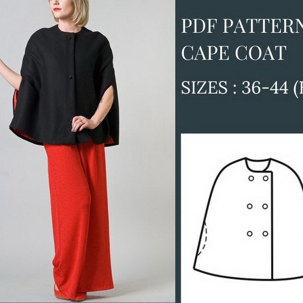 Vintage Sewing Pattern Womens, Cape Coat Pattern, Poncho Pattern, Cloak Pattern, Jacket Pattern, Pattern Sewing, PDF Sewing Patterns