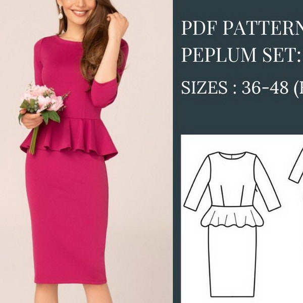 Dress Pattern, Sewing Patterns, Sewing Patterns for Women, Patterns Sewing, Dress Pattern PDF, Sewing Patterns pdf, Peplum Dress Pattern