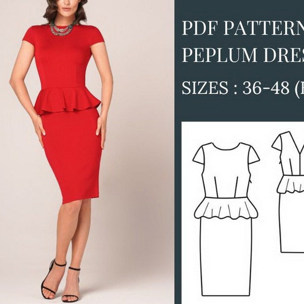 Dress Pattern, Sewing Patterns, Sewing Patterns for Women, Patterns Sewing, Dress Pattern PDF, Sewing Patterns pdf, Peplum Dress Pattern