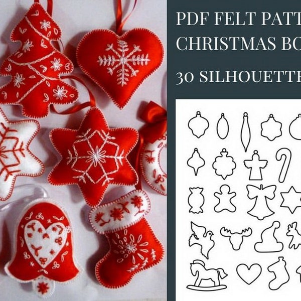 Free Silhouette Image. Christmas Baubles. Christmas Decorations. Christmas Holiday. Free Felt Patterns. DIY Christmas. Felt Sewing Pattern.