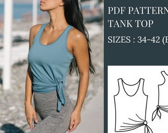 Tank Top Sewing Pattern, Sewing Pattern, Pattern Sewing, T-shirt Sewing Pattern, Top Pattern, Sewing Pattern PDF, Side Tie Top Pattern