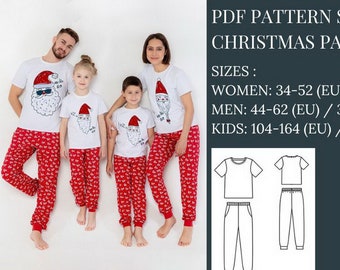 Christmas Pajamas Patterns Pajama Set Sewing Pattern Sleepwear Patterns Pj Pattern Christmas Pajama Pattern Holiday Sewing Patterns PDF