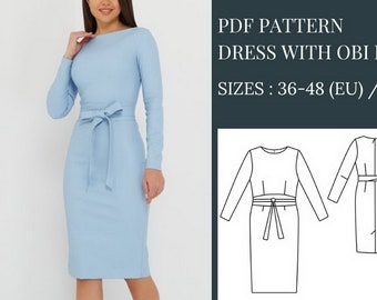 Dress Pattern, Sewing Patterns, Sewing Patterns for Women, Dresses Patterns, Dress Pattern PDF, Obi Belt Sewing Pattern, Wrap Belts Patterns