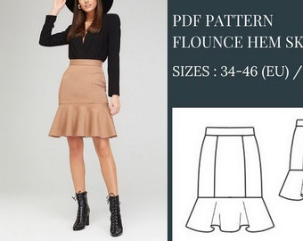 Flounce Hem Skirt Pattern, Sewing Pattern, Pattern Sewing, PDF Sewing Pattern, Skirt Sewing Pattern, pdf Sewing Patterns, Sewing Patterns