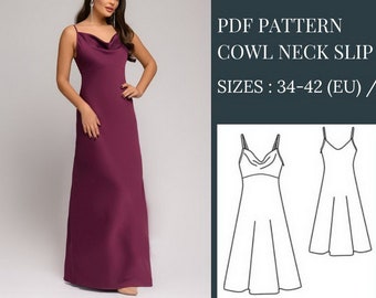 Cowl Neck Dress Pattern, Sewing Patterns, Pattern Sewing, Slip Dress Sewing Pattern, Dress Pattern, Sewing Pattern PDF, Maxi Dress Pattern