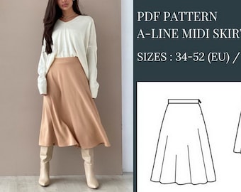 A-line Skirt Pattern, Midi Skirt Pattern, Clothes Pattern, Sewing Patterns, PDF Sewing Pattern, Skirt Sewing Pattern, Sewing Pattern Skirt